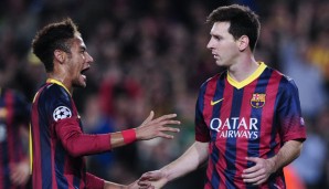 Neymar feiert Doppel-Torschütze Messi beim 3:1-Sieg der Katalanen gegen den AC Milan