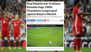 Dem "Daily Star" sind Zahlen wichtig, deshalb taucht der Verweis auf Ronaldos 100. CL-Tor in der Überschrift auf