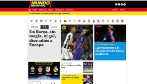 "Mundo Deportivo" meint: "Ein Barca ohne Magie und ohne Tor sagt Adios, Europa"