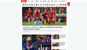 Jubelnde Spieler von Liverpool und Barcelona bestimmten nach dem Schlusspfiff die Webseite der englischen Sun.