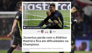 Record (Portugal): "Juventus verliert gegen Atletico und steht in der Champions League vor Schwierigkeiten. Unglückliche Rückkehr von Cristiano Ronaldo nach Madrid"