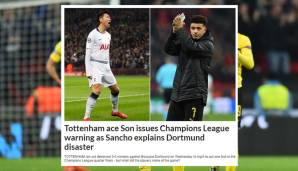Laut "Daily Star" gab Tottenham-Ass Son eine Warnung an die Champions League ab, während Sancho wohl im Anschluss Dortmunds Desaster erklärte.