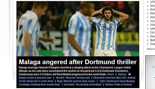 "ESPN soccernet" betont Malagas Reaktion: "Malaga nach Dortmund Thriller aufgebracht"