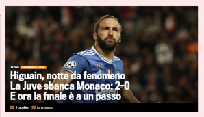 AS MONACO - JUVENTUS: Die Gazzetta huldigt nach dem so wichtigen 2:0-Hinspielsieg von Juve vor allem dem Stürmer: "Higuain, die Nacht des Phänomens"
