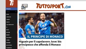 Die Tuttosport adelt Higuain als "Prinz von Monaco" und bescheinigt Juve eine "fürstliche Meisterleistung"