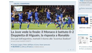 "Juve trifft Finale", titelt La Repubblica, die Higuains Doppelpack als "Antwort auf Ronaldo" bezeichnet