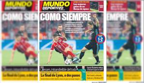 "Wie immer", schreibt die Mundo Deportivo. Real gewinnt glücklich gegen unpräzise Bayern und Lewandowski hätte einen Elfer bekommen müssen. Die Barca-Nähe des Blatts schimmert nur ganz leicht durch.