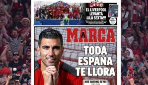 SPANIEN - Die Marca gedenkt auf der Titelseite am Sonntag dem tödlich verunglückten Juan Antonio Reyes. Zur Champions League schreibt sie: "Liverpool reckt den sechsten Titel in den Himmel! Klopp hat den Olymp der Trainergiganten betreten."