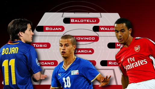 Krkic (Spanien), Giovinco (Italien) und Walcott (England) greifen nach dem europäischen U-21-Titel