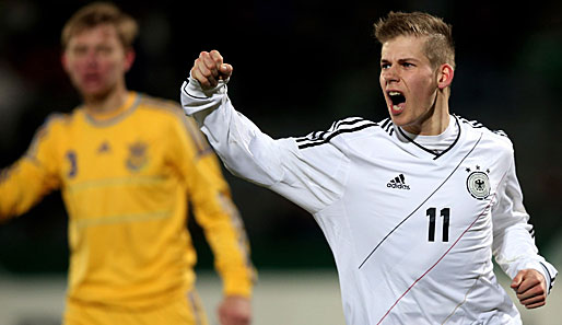 Tammo Harder vom FC Schalke 04 erzielte das entscheidende 2:0 im Spiel gegen die Ukraine