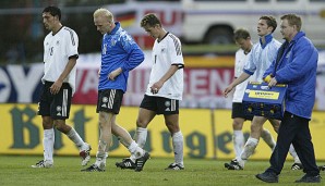 Die deutsche Nationalmannschaft 2003 nach dem 0:0 im EM-Quali Spiel gegen Island