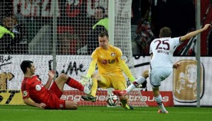 Thomas Müller scheiterte in den 120 Minuten immer wieder an Leverkusens Bernd Leno