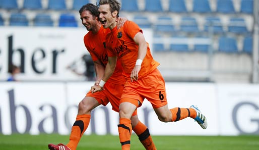 Marius Laux und Christian Eggert wollen mit dem 1. FC Saarbrücken weiter jubeln