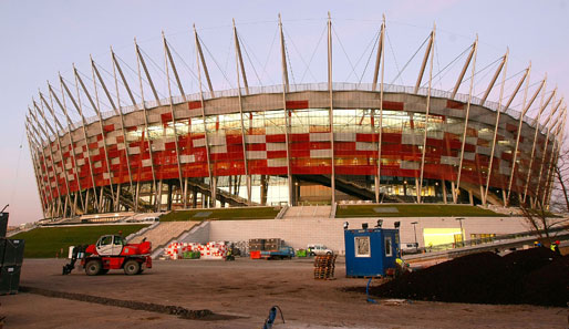 Das neue Nationalstadium in Warschau, während Bauarbeiten im November 2011