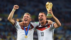 Bastian Schweinsteiger und Lukas Podolski holten bei der WM 2014 gemeinsam den Titel