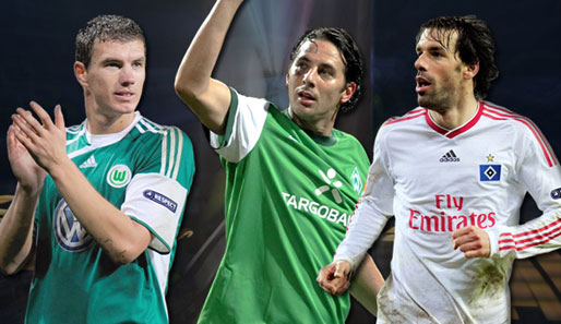 Die Hoffnungsträger: Edin Dzeko, Claudio Pizarro, Ruud van Nistelrooy (v.l.)
