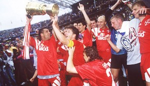 Bayer Leverkusen bei der Feier des letzten Titels der Vereinsgeschichte