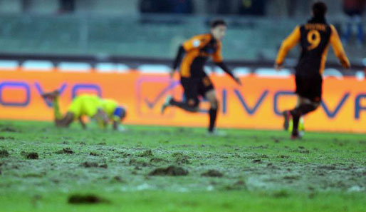 Die Platzverhältnisse beim Spiel zwischen Chievo Verona und dem AS Rom waren katastrophal