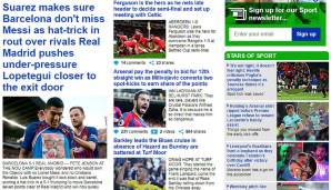 Die Daily Mail konzentriert sich eher auf den dreifachen Torschützen. Laut ihr macht Suarez gar Lionel Messi vergessen.