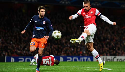 Lukas Podolski erzielte gegen den SC Montpellier ein Tor per Volleyschuss