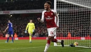 Pierre-Emerick Aubameyang freut sich über seinen ersten Treffer für Arsenal
