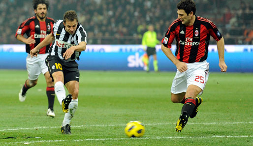 Kapitän Alessandro Del Piero (M.) erzielte gegen Milan sein 179. Ligator im Juve-Trikot