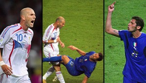 Unvergessen: Zinedine Zidane (l.) verpasst Marco Materazzi bei der WM 2006 eine Kopfnuss