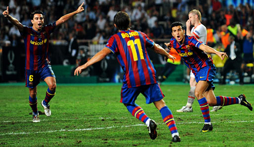 Barca-Stürmer Pedro (r.) erzielte 2009 in sechs Wettbewerben mindestens einen Treffer - Rekord!