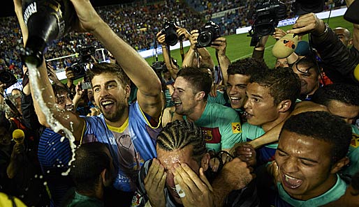 Der FC Barcelona feiert den Gewinn der spanischen Meisterschaft