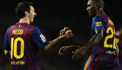 Messi (l.) und Abidal wollen gegen Vallecano wieder einen Dreier einfahren
