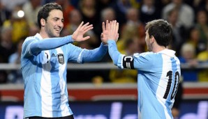 In der Nationalmannschaft bereits ein Top-Duo: Gonzalo Higuain (l.) und Lionel Messi