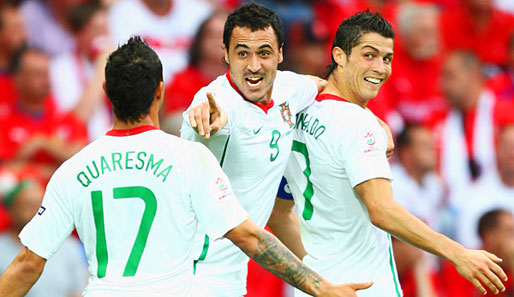 Kollegen in Portugals Nationalmannschaft: Hugo Almeida (M.) und Cristiano Ronaldo