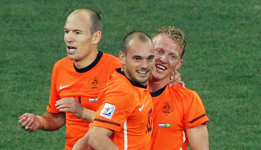 Robben, Sneijder, Kuyt (v.l.): Jubelt die Niederlande auch im Halbfinale gegen Uruguay?