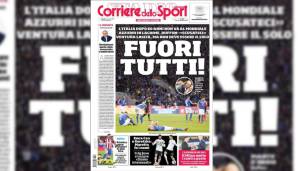 Italien ist raus! Der Corriere dello Sport schreibt von einer "unerträglichen Fußball-Schande", einem "unauslöschlichen Fleck". Es sei vorbei, der italienische Fußball in einer tiefen Krise
