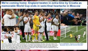 Daily Mail: "Wir kommen nach Hause: England verliert in der Verlängerung gegen Kroatien, womit eine denkwürdige WM im Halbfinal-Herzschmerz in Moskau endet."
