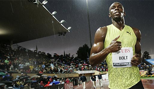 Auch Regen und Gegenwind konnten Sprintstar Usain Bolt in Lausanne nicht aufhalten