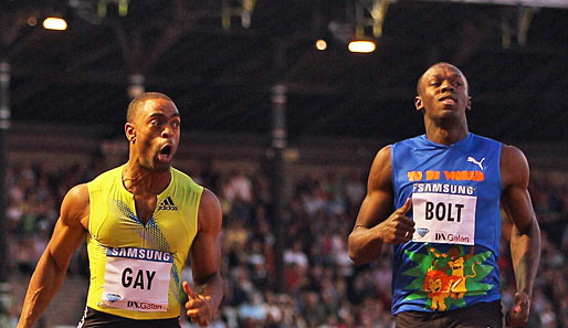 Usain Bolt (r.) blieb beim Diamond-League-Meeting in Stockholm hinter Tyson Gay