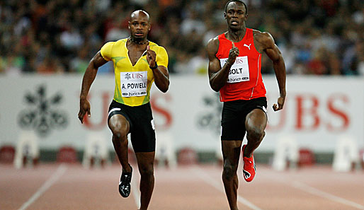 Treffen im Mai in Rom 2011 erstmals aufeinander: Asafa Powell (l.) und Usain Bolt