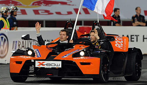 Beim Race of Champions saß Sebatien Ogier (l.) mit Roman Grosjean (r.) im Auto