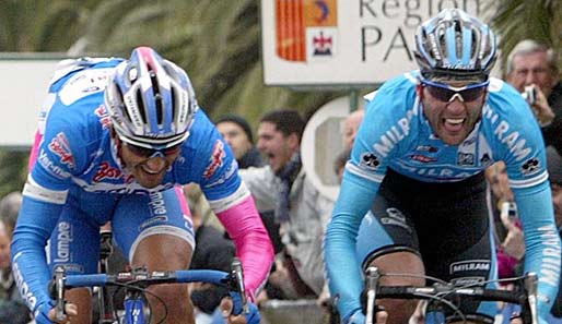 Mirco Lorenzetto (l.) gewann die zweite Etappe auf Sardinien vor Daniele Bennati