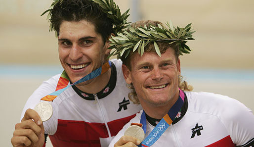 Bruno Risi (r.) gewann mit seinem Partner Franco Marvulli in Athen 2004 Olympia-Silber