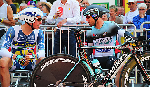 Mark Cavendish (r.) hatte vor dem Start noch gute Laune - danach zeigte er sich enttäuscht