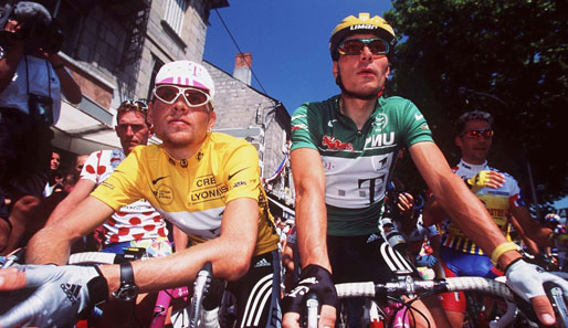 Jan Ullrich und Erik Zabel bei der Tour 1998 in Gelb und Grün
