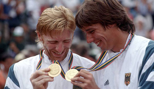 Boris Becker und Michael Stich (v.l.n.r.) holten 1992 Gold im Doppel