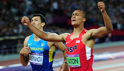 Ashton Eaton (r.) wurde seiner Favoritenrolle bei Olympia 2012 gerecht