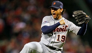 So feierte Tigers-Pitcher Anibal Sanchez einen seiner 12 (!) Strikeouts gegen die Red Sox