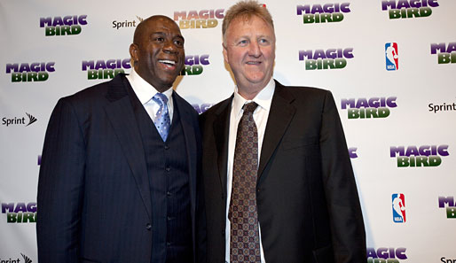 Basketball-Legenden unter sich: Magic Johnson (l.) und Larry Bird