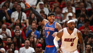 Carmelo Anthony (l.) und LeBron James könnten bald gemeinsam für die Heat auflaufen