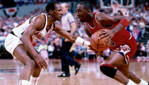 Terry Porter (l.) verlor mit den Blazers in den 92er Finals gegen Michael Jordans Bulls