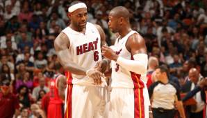 Platz 8: Miami Heat – 3. Februar bis 25. März 2013 – 13 Auswärtssiege am Stück (Bild: LeBron James und Dwyane Wade).